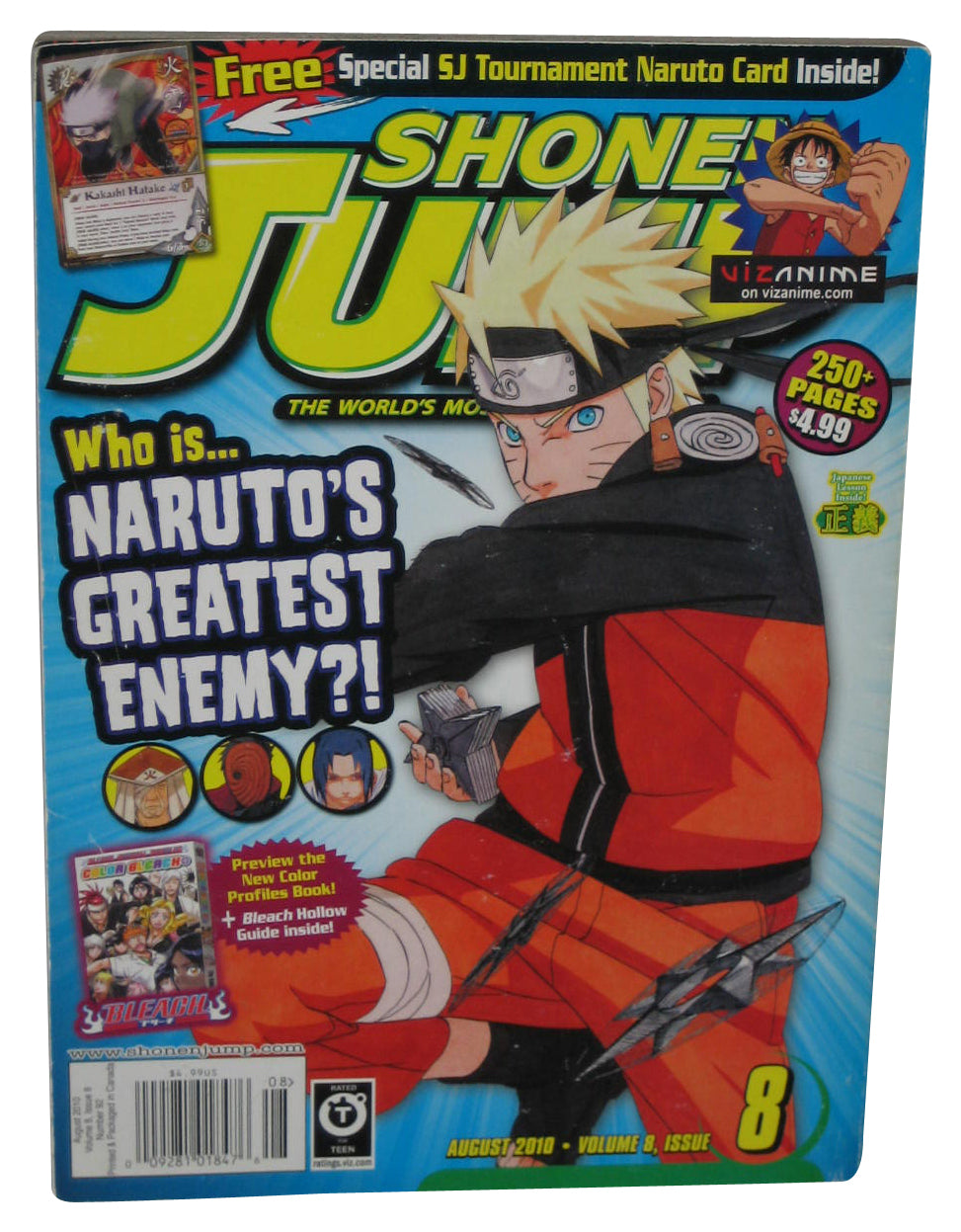 Shonen Jump August 2010 Anime Manga Magazine Book #92 w/ Naruto Kakashi Hatake Card