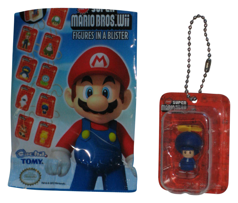 Nintendo Super Mario Bros. Wii Blue Propeller Toad 1" Mini Figure Keychain - (Figures In A Blister 2012 Tomy Gacha Toy)