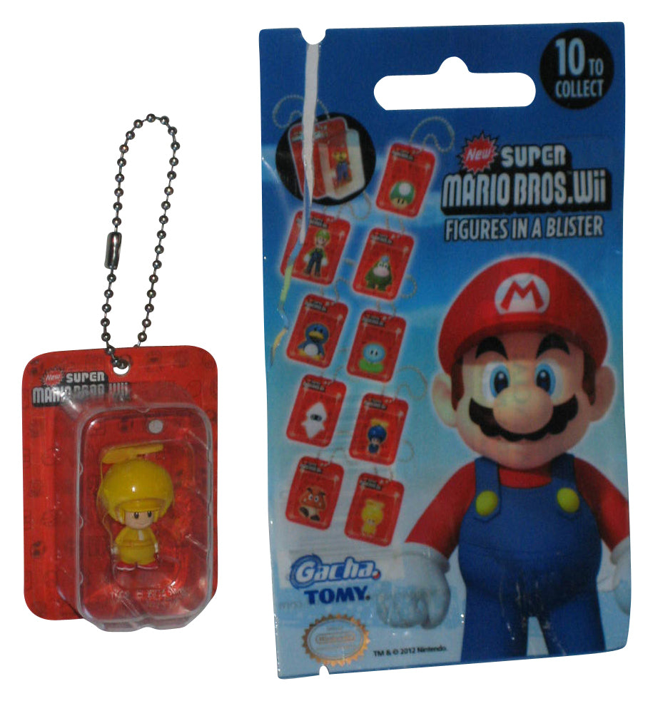 Nintendo Super Mario Bros. Wii Yellow Propeller Toad 1" Mini Figure Keychain - (Figures In A Blister 2012 Tomy Gacha Toy)