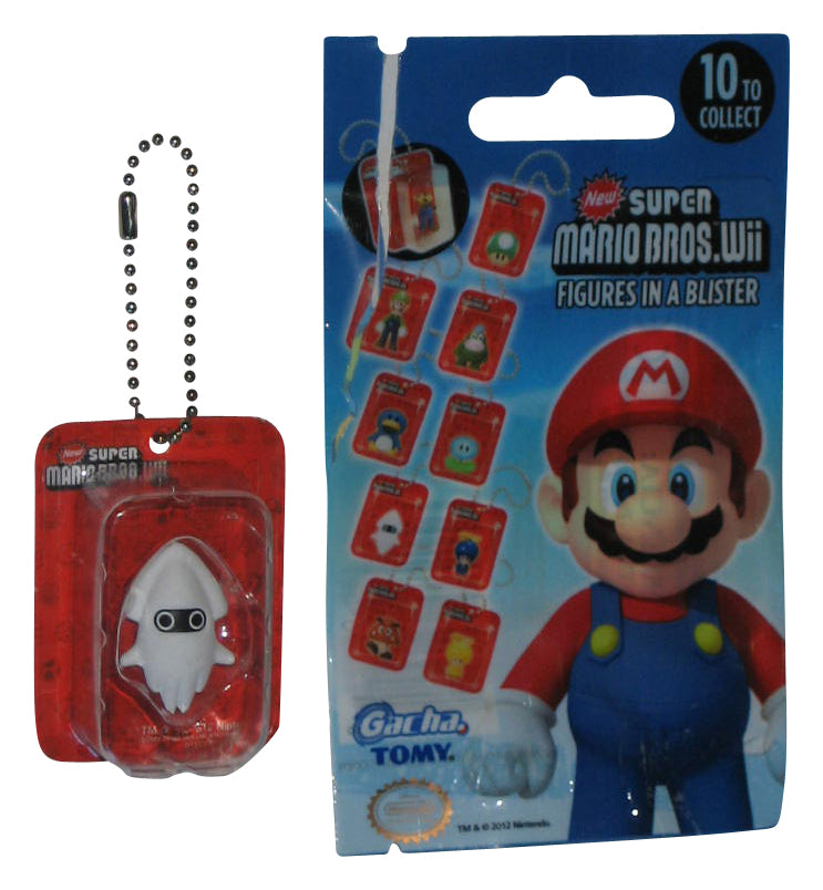 Nintendo Super Mario Bros. Wii Blooper 1" Mini Figure Keychain - (Figures In A Blister 2012 Tomy Gacha Toy)