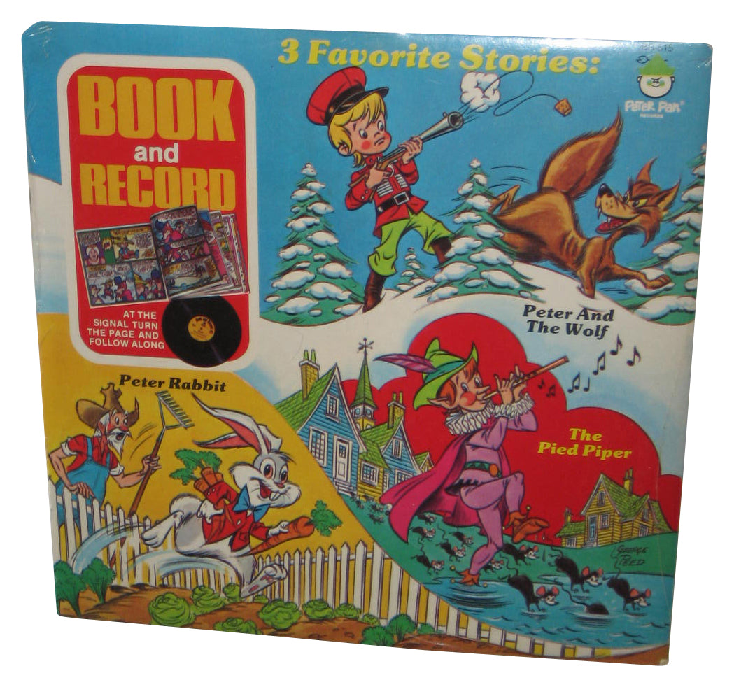 Peter Pan 3 Favorite Stories Vinyl Record & Book - (Peter And The Wolf, Rabbit & Pied Piper)
