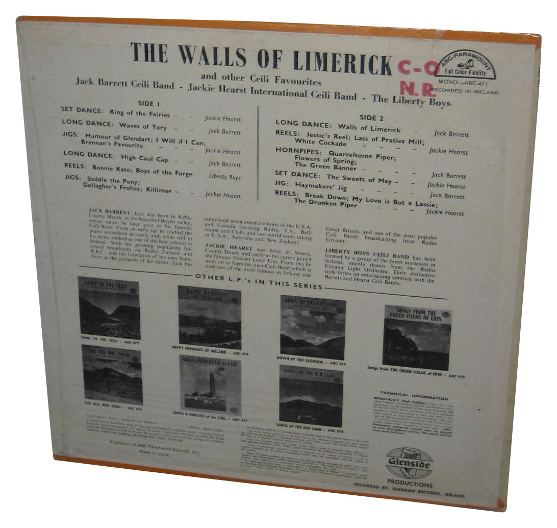 Walls of Limerick and Other Ceili Favourites Glenside Ireland Vinyl Record MONO-ABC-471