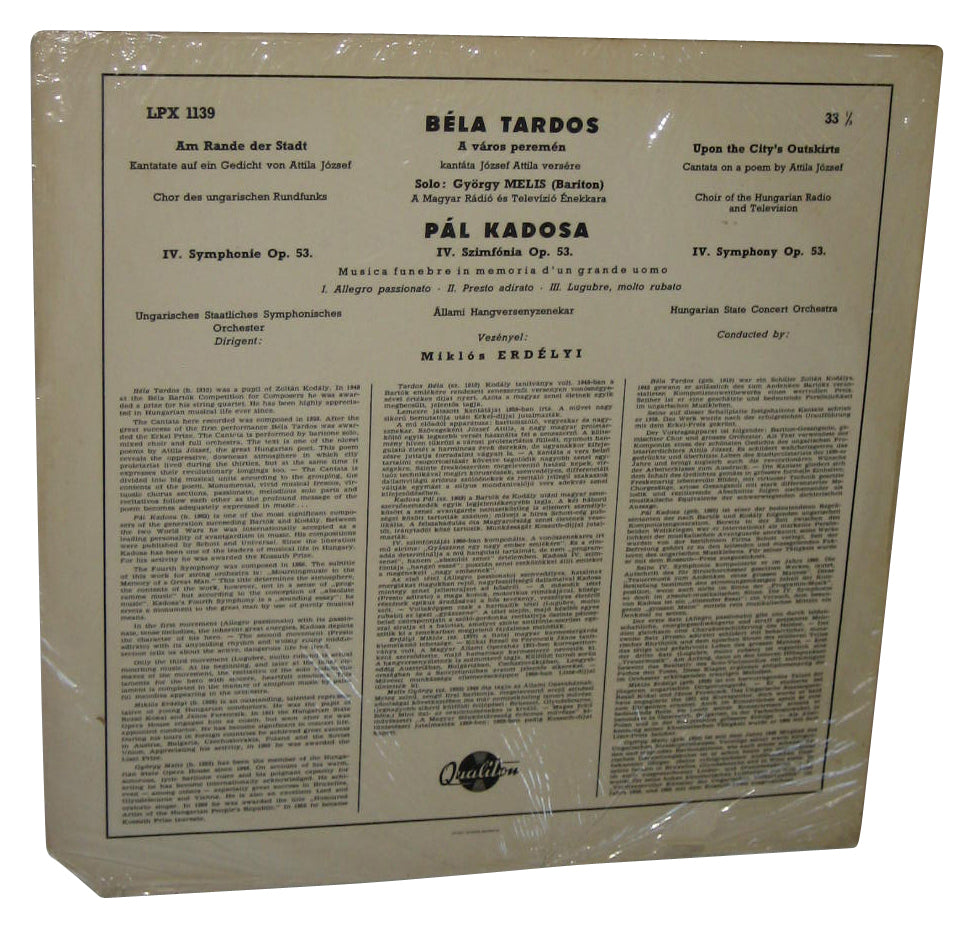 Bela Tardos Vinyl Record LPX 1139 - (Upon The City's Outskirts Pal Kadosa 4th Symphony Miklos Erdelyi)