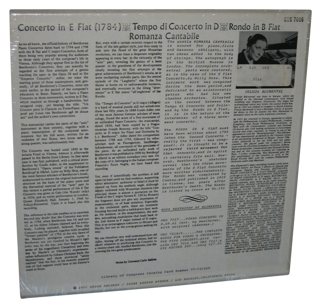 Beethoven Piano Concertos Felicja Blumental Piano Vinyl Record ORS 7016