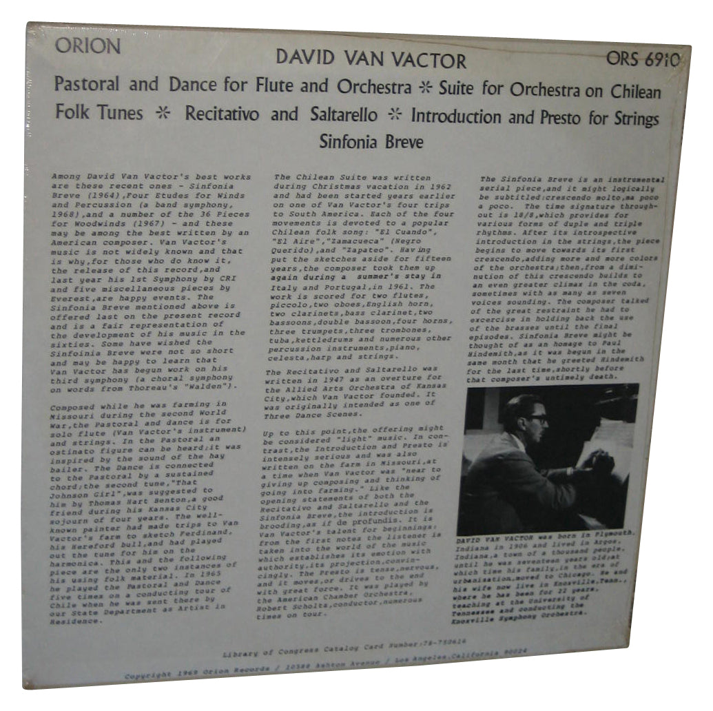 David Van Vactor Orchestral Works (1969) Vinyl Record ORS 6910