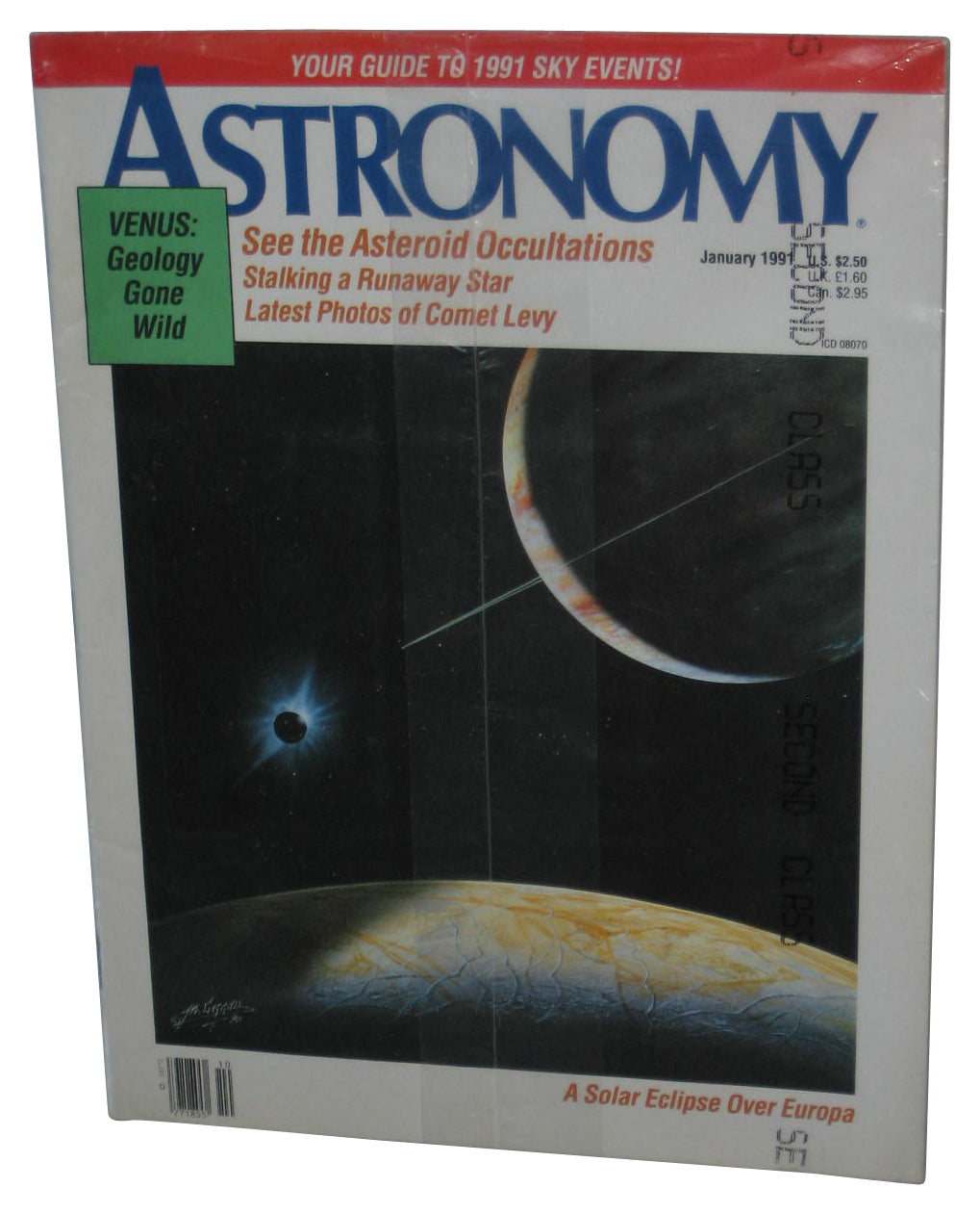 Astronomy January 1991 Magazine Book - (Solar Eclipse Over Europa)