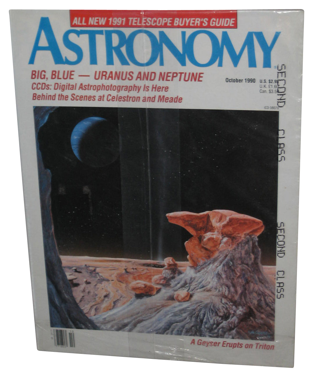 Astronomy A Geyser Erupts On Triton Uranus & Neptune October 1990 Magazine Book