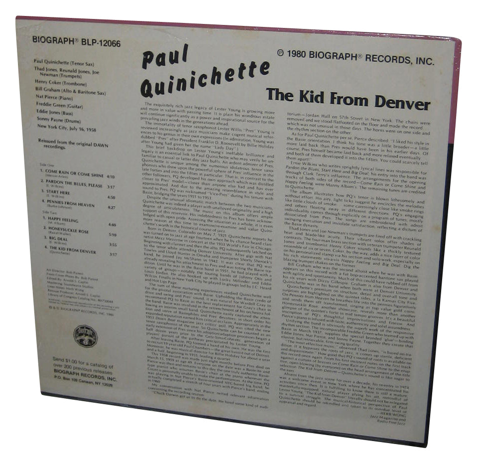 Paul Quinichette The Kid From Denver (1980) Music LP Vinyl Record