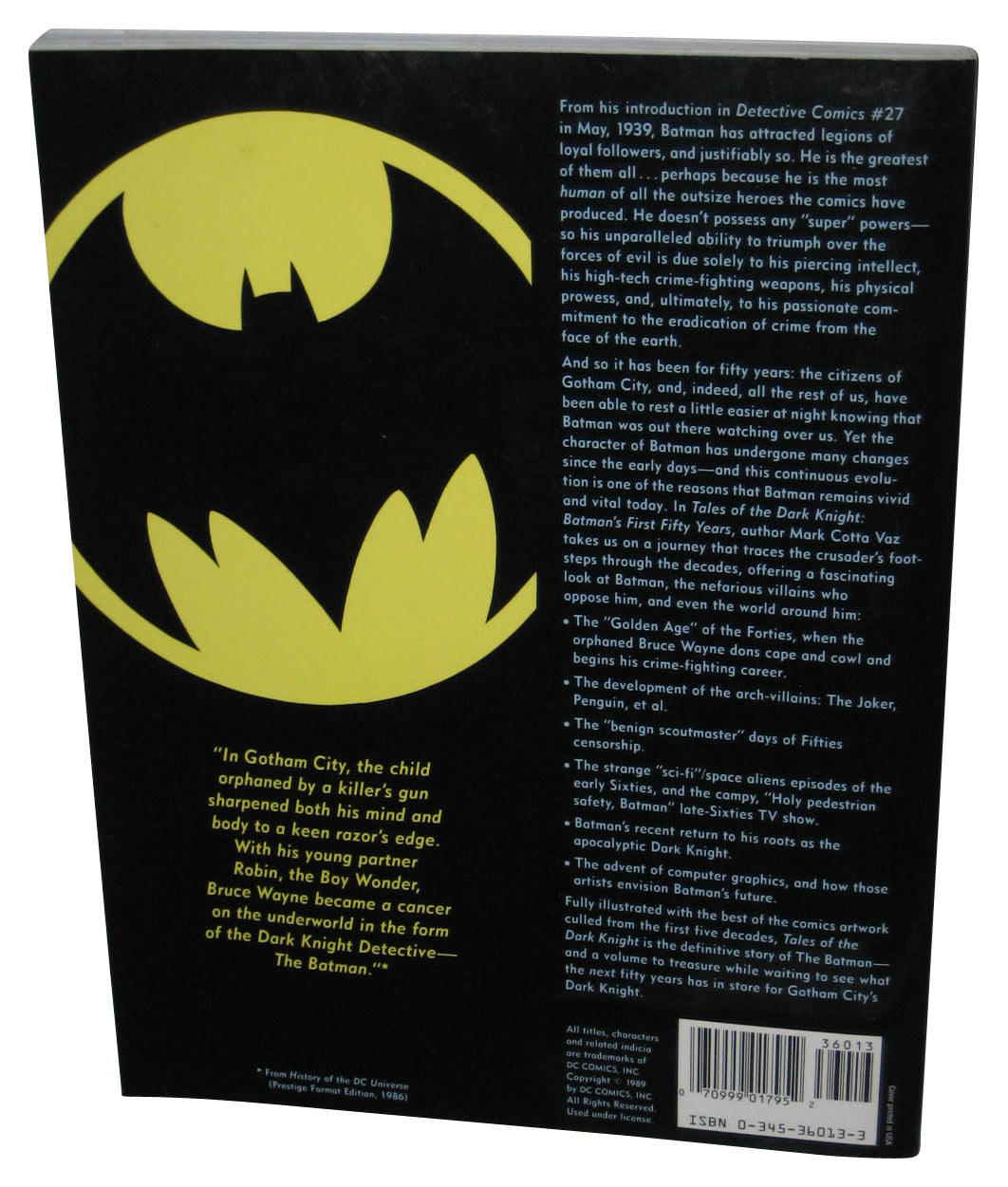 DC Comics Batman Tales of The Dark Knight (1989) Paperback Book - (First Fifty Years 1939-1989)