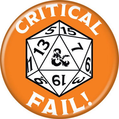 Dungeons & Dragons Critical Fail Orange Licensed 1.25 Inch Button 87993