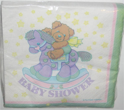Baby Shower Napkin Pack - Rocking Horse & Bear (The Fraser Collection) - 16 Napkins (10 x 10)