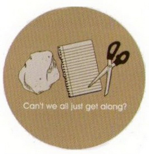 Rock Paper Scissors Can't We Get Along Button RB4340