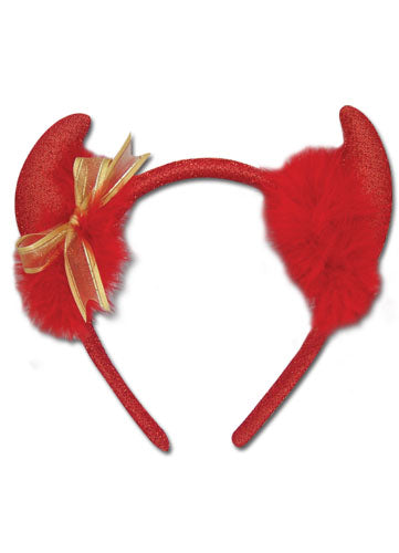 Devil Horns Red Glitter Sparkle Gold Ribbon Anime Cosplay Headband GE-6327