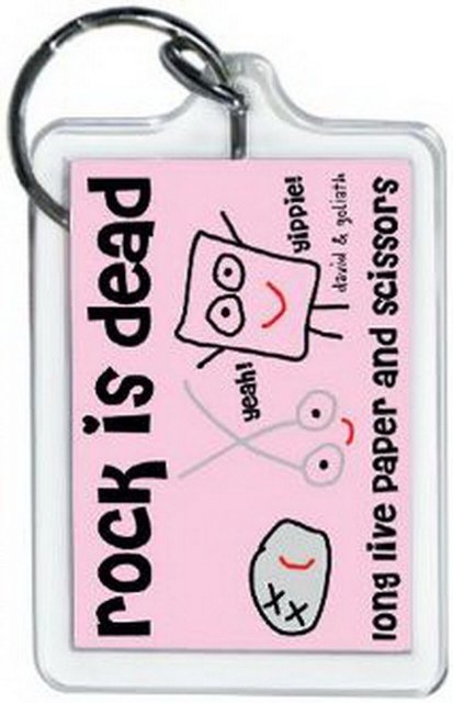 David and Goliath Rock Is Dead Lucite Keychain 65426KEY