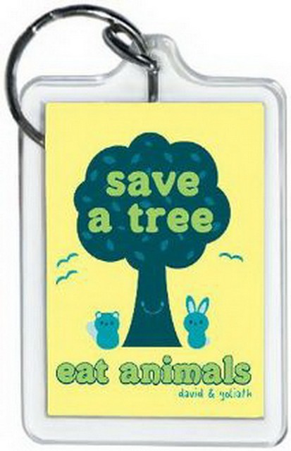 David and Goliath Save A Tree Lucite Keychain 65510KEY