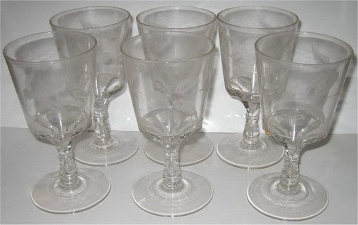 Leaf & Flower Designs Water Goblet 6pc Glass Set