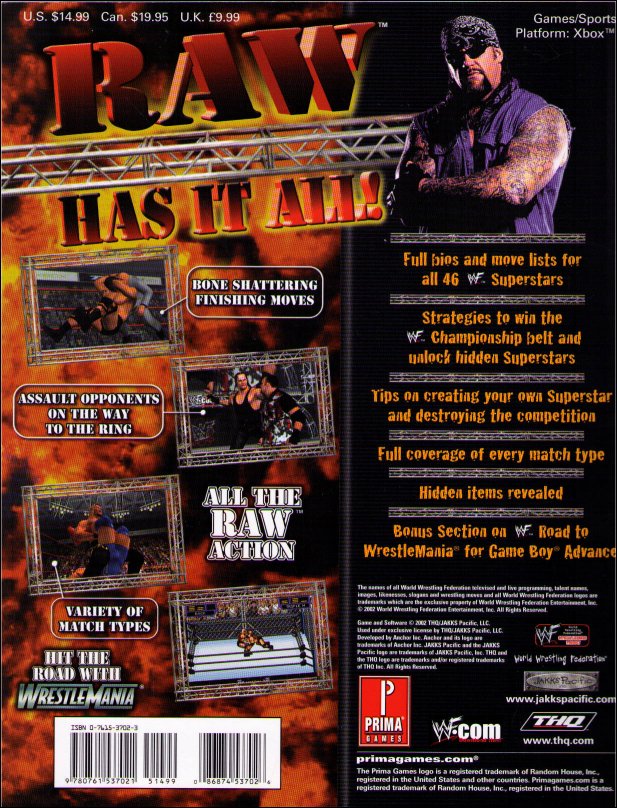WWF Raw Xbox Prima Games Gameboy Advance Official Strategy Guide Book